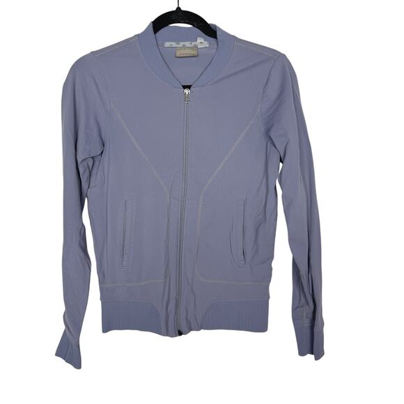 Athleta XSmall XS Light Purple Gray Bombtastic Knit Bomber Jacket Stretch Nylon - Picture 1 of 10